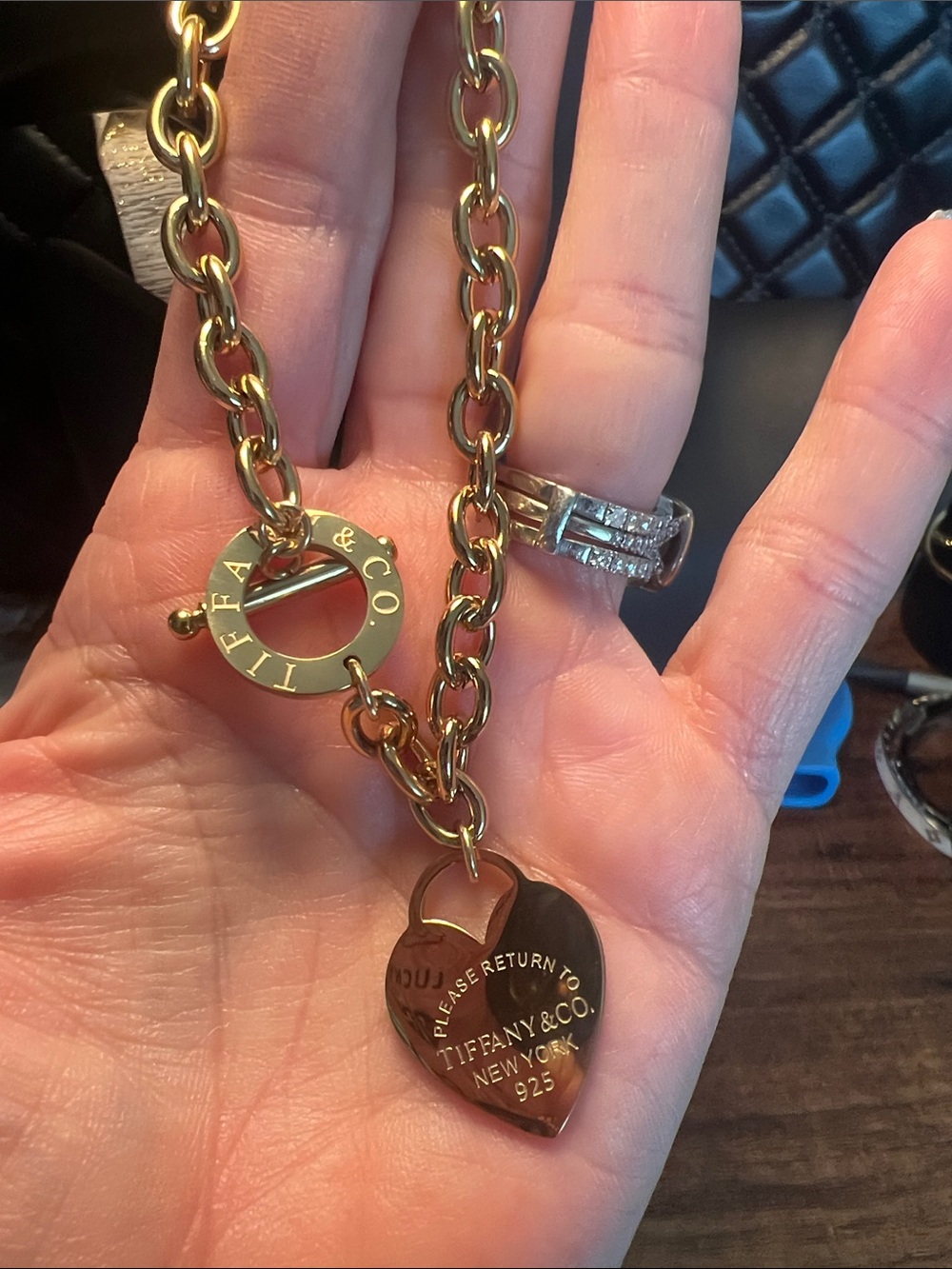Gold Heart Tag Toggle Bracelet